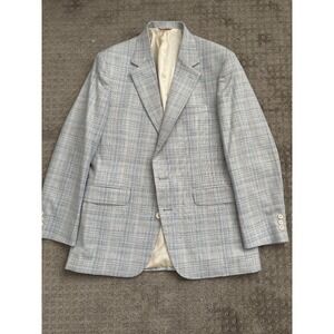 Austin Reed Tweed Wool Sport Coat Size 42R Gray Blue Plaid Blazer Jacket